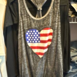 Gray Tank Top with American Flag Heart